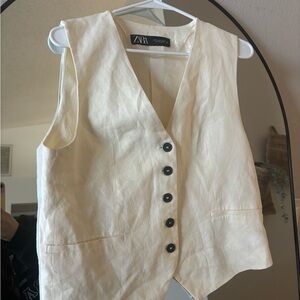 Zara Ivory Sleeveless Vest with Black Buttons
